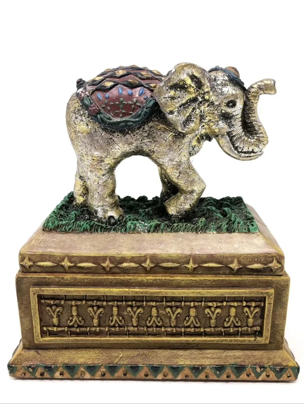 Vintage Jewelry Box Elephant Trinket Stash Decor Storage 1998 6.25” EUC